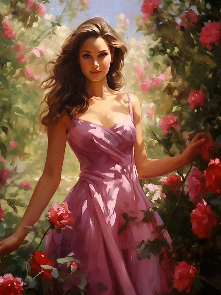 5DDIY Diamantmalerei Weibliches Porträtbild Vollquadrat Rund Diamantstickerei Porträt Mosaik Blume Heimdekoration