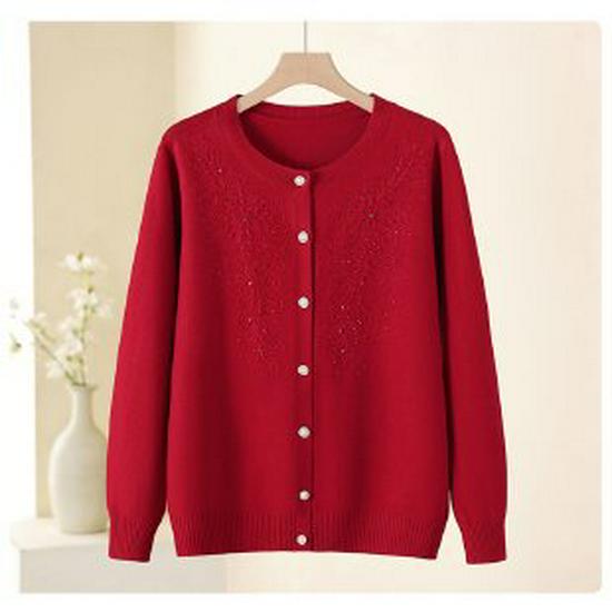 Elegant Mom-Style Knit Top: Chic Spring & Autumn Fashion for Middle-Aged Women