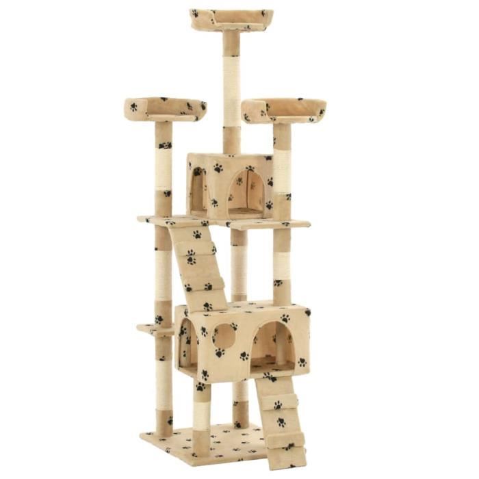 VidaXL Arbre à chat et griffoirs en sisal 170 cm Beige Motif de pattes