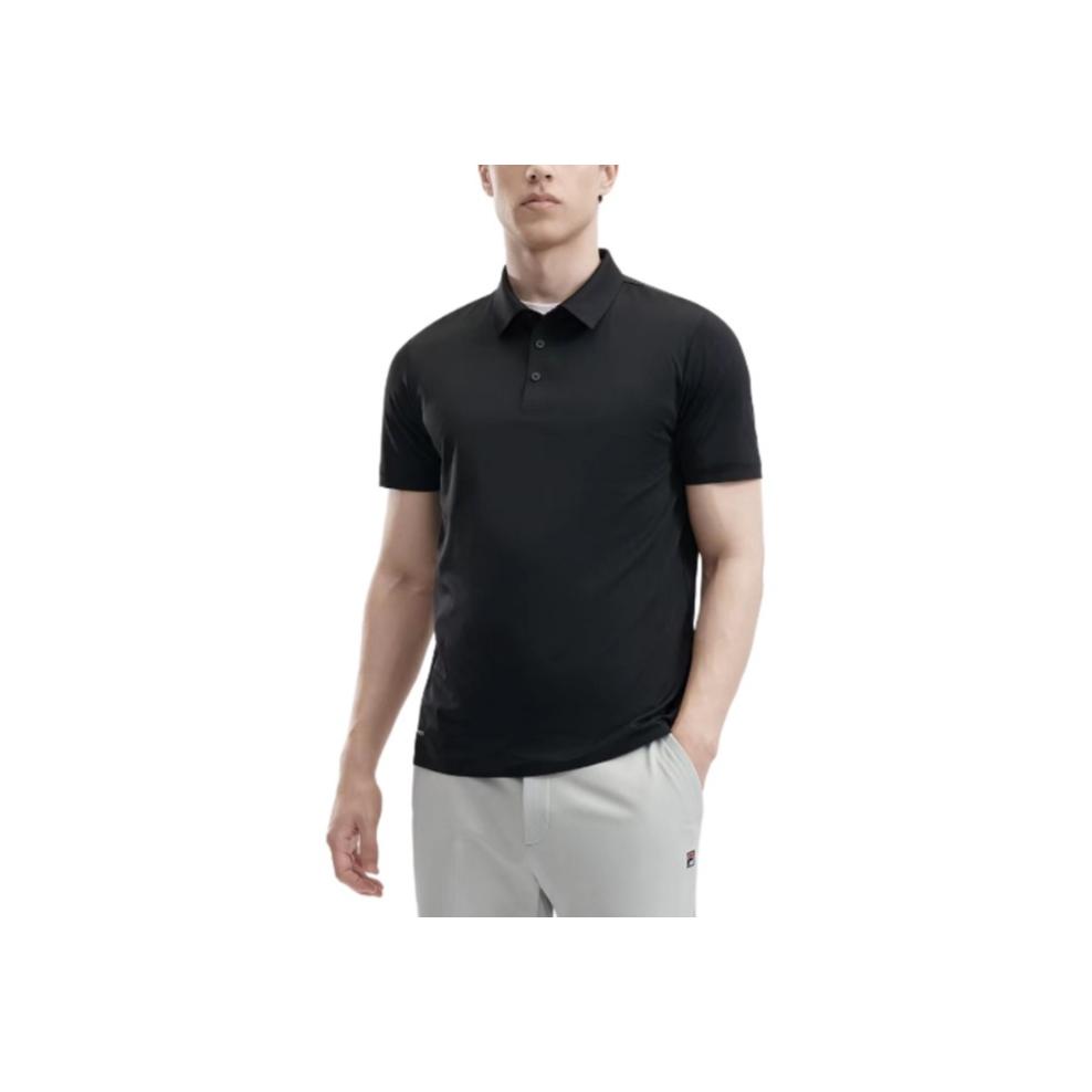 Fila Solid Color Fitted Short Sleeve Polo Shirt Men Tops Black F11M422114F-BK