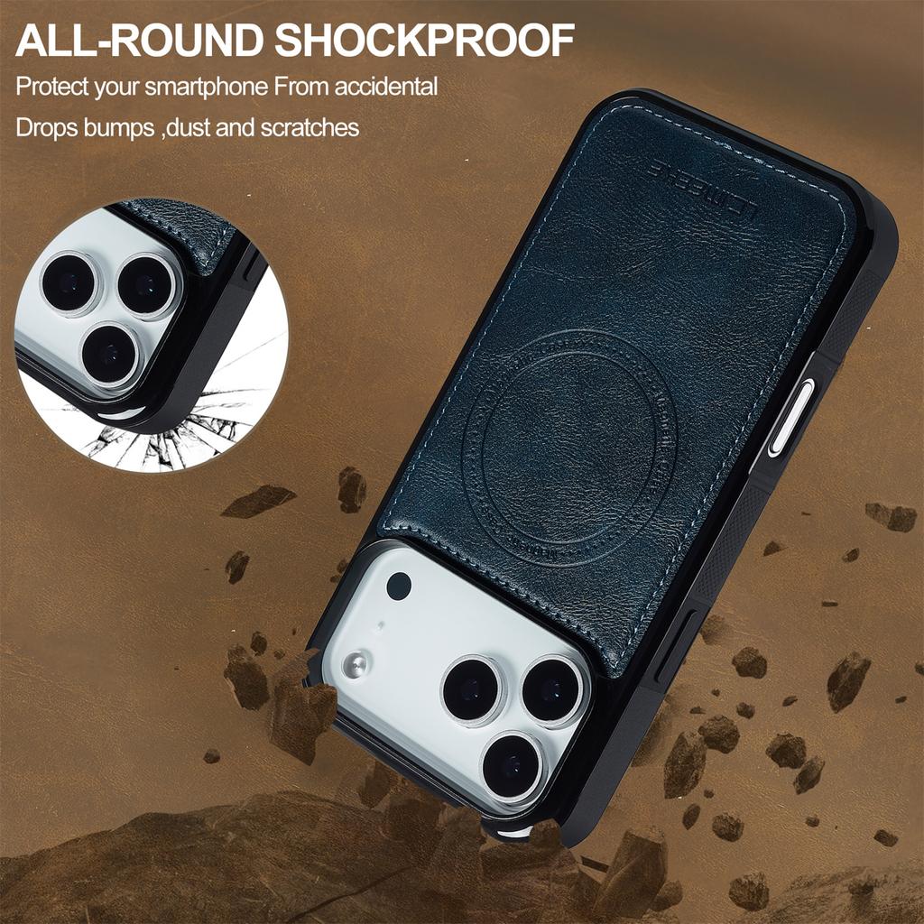 LC.IMEEKE For iPhone 17 Pro Max Magnetic Case Compatible with MagSafe Leather+TPU Back Cover