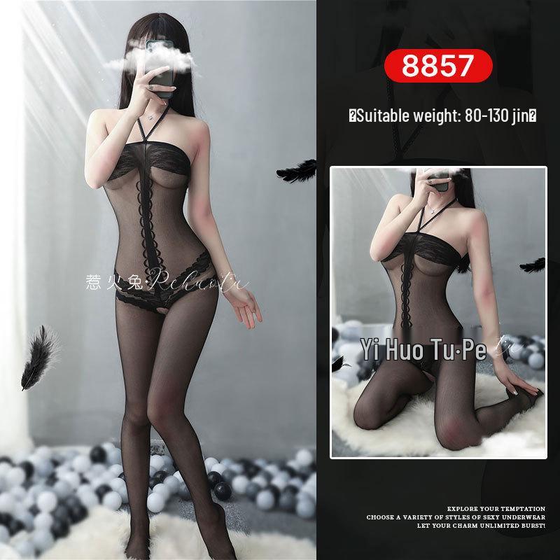 Seductive Rabbit Silk Bondage Lingerie Set: Open Crotch, Tearable Bodysuit with Garter and Stockings