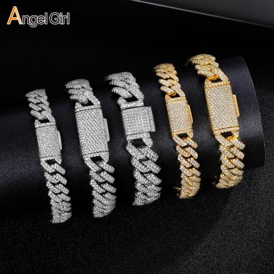 A New European and American Flip Buckle Copper Inlaid Zircon Cuban Bracelet Necklace 10mm12mm14mm