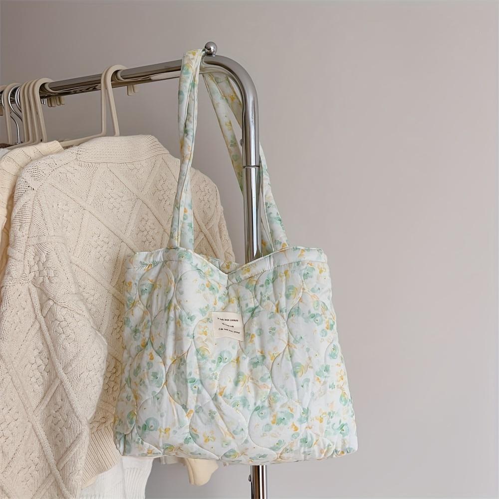 Large Capacity Floral Canvas Tote Bag Foldable Shoulder Bag with Fixed Straps, Canvas Lining, No-Closure Design, Machine Washable
