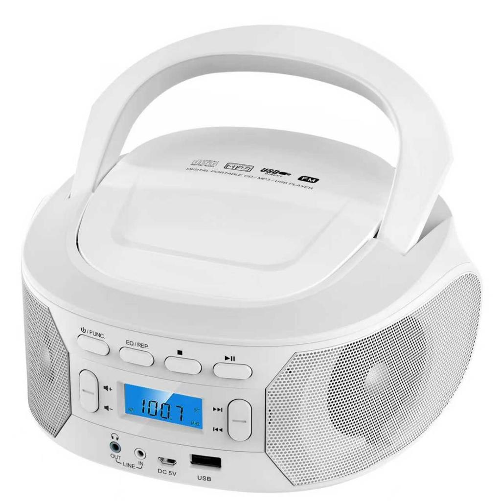 CD Radio Boombox with Bluetooth and USB Portable CD Player with EQ,AC and DC Power, Backlit Digital Display