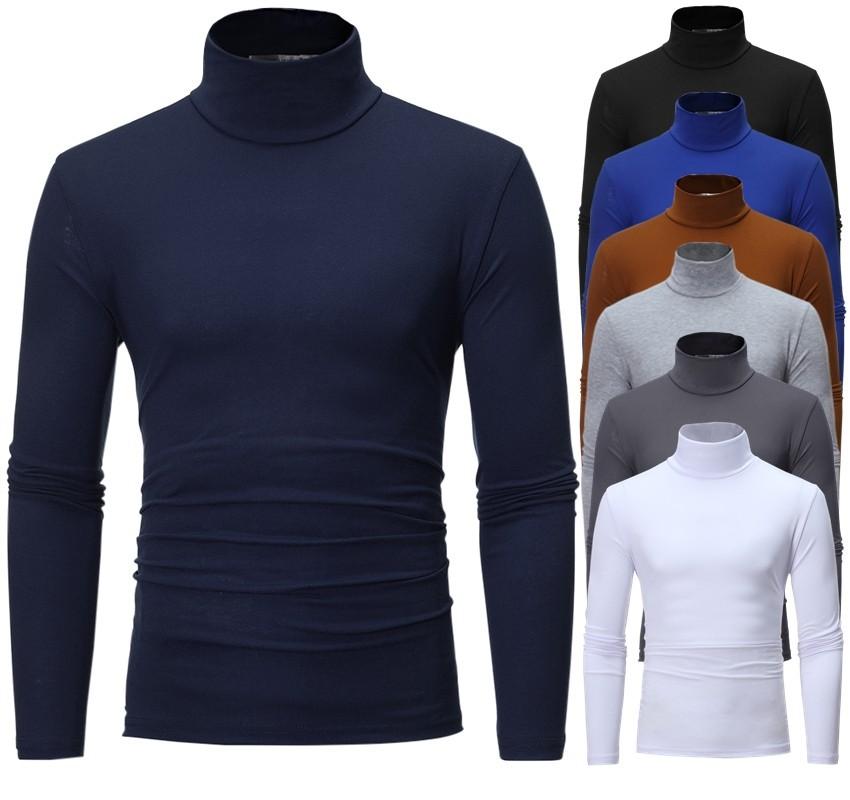 Spring and Autumn Men's Slim Fit Stand Up Collar Base Shirt, High Neck Long Sleeved T-shirt, Casual Versatile Solid Color Pullover