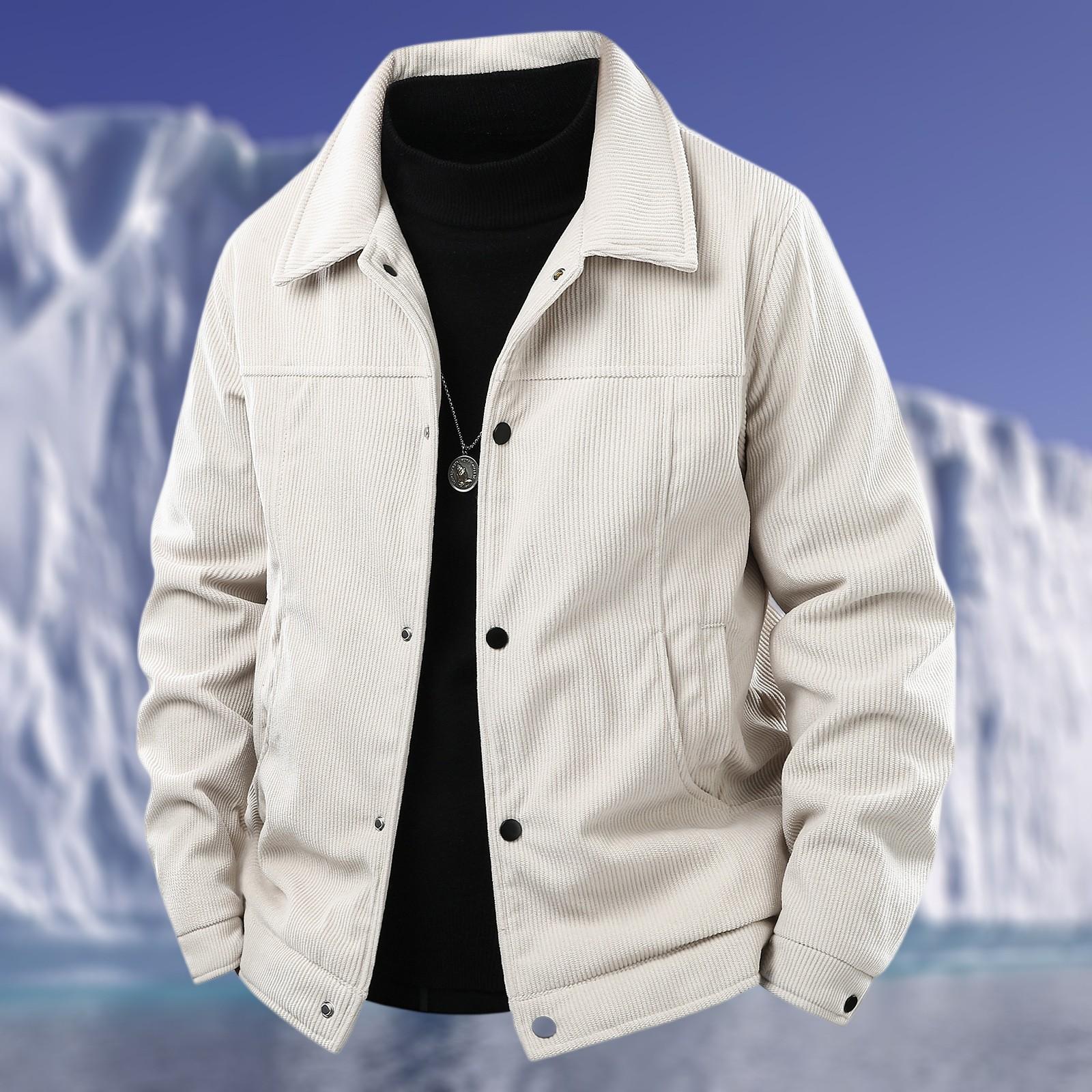 

Мужская повседневная вельветовая куртка с несколькими карманами, на флисовой подкладке, на молнии и с лацканами, теплая верхняя одежда XXXL белый