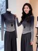 Gradient Color Women's High Neck Base Layer Top - Slimming & Versatile Autumn/Winter Style