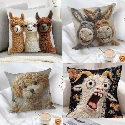 Federe per Cuscini Decorativi Serie Animali Domestici Carini, Federe per Cuscini in Peluche con Ricamo Imitazione per Divano di Casa