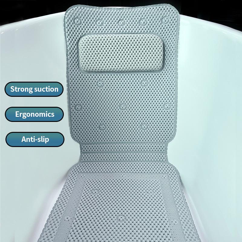Anti-Slip PVC Bathtub Mat with Suction Cups, Pillow, and Backrest for a Relaxing Bubble Bath