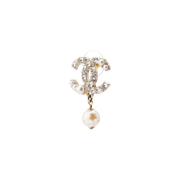 Chanel Double C Pearl Pendant Metal Earrings Women Earrings Gold Pearl-White AB5737-B04938-NB264