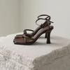 2025 Summer Narrow Band Heel Sandals Women Thick Heel 7 CM Ankle Strap Fashion Square Toe Ladies Dress Sandalias Women's Shoes