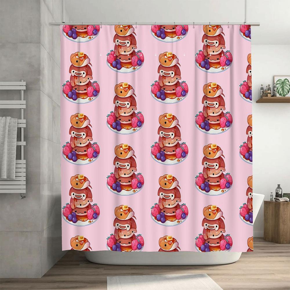 Funny Pancake Shower Curtain Set Cute Breakfast Kitchen Decor Bathroom Fabric Liner Vintage Cartoon Food Themed Washable
