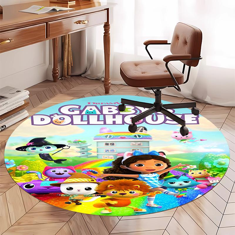 Gabby’s Dollhouse Printed Round Rug Carpet Chair Rug Area Rug Entryway Doormats,for Office Chair Living Room Bedroom Kitchen Room.