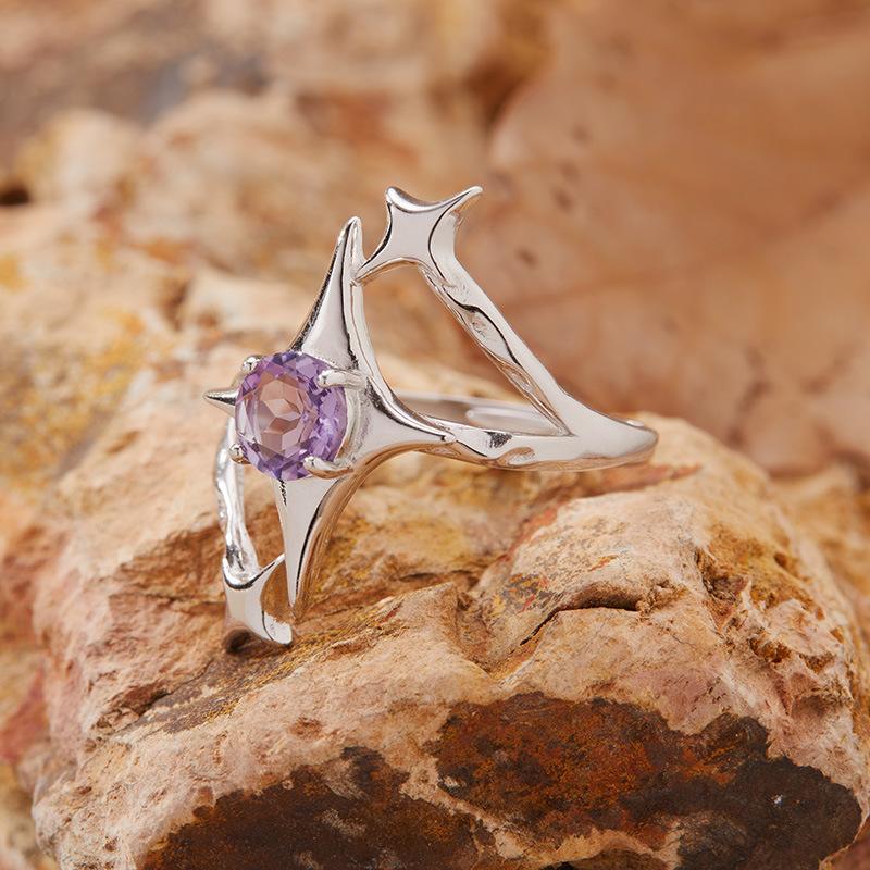Mangxing Natural Amethyst Topaz Garnet Peridot Ring Women'S S925 Silver Jewelry