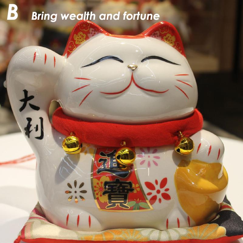 5.5 Inch Ceramic Maneki Neko Ornament Lucky Fortune Cat Feng Shui Decoration Figurine Piggy Bank Money Box With Placemat