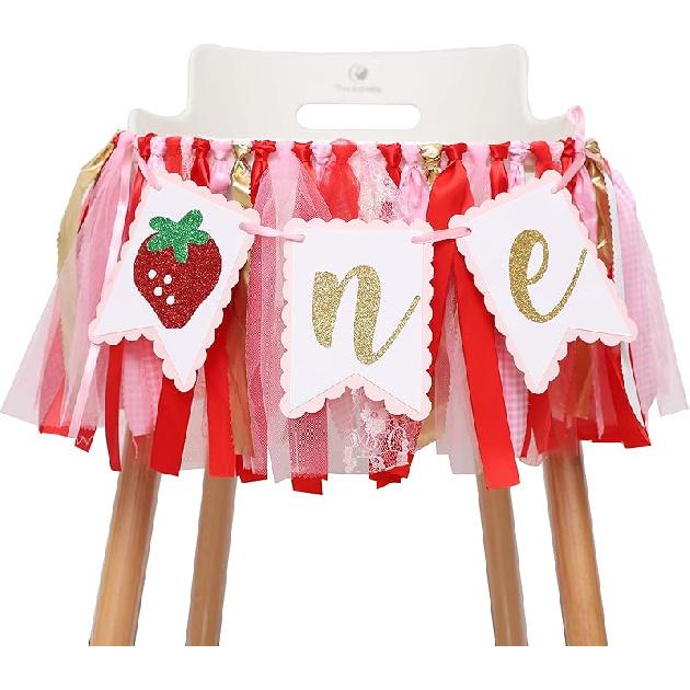 Berry Strawberry Theme High Chair Banner - Smash Cake Photo Prop - 1st Birthday Photo Backdrop Decorations - Souvenir and Gifts for Kids Strawberry-2