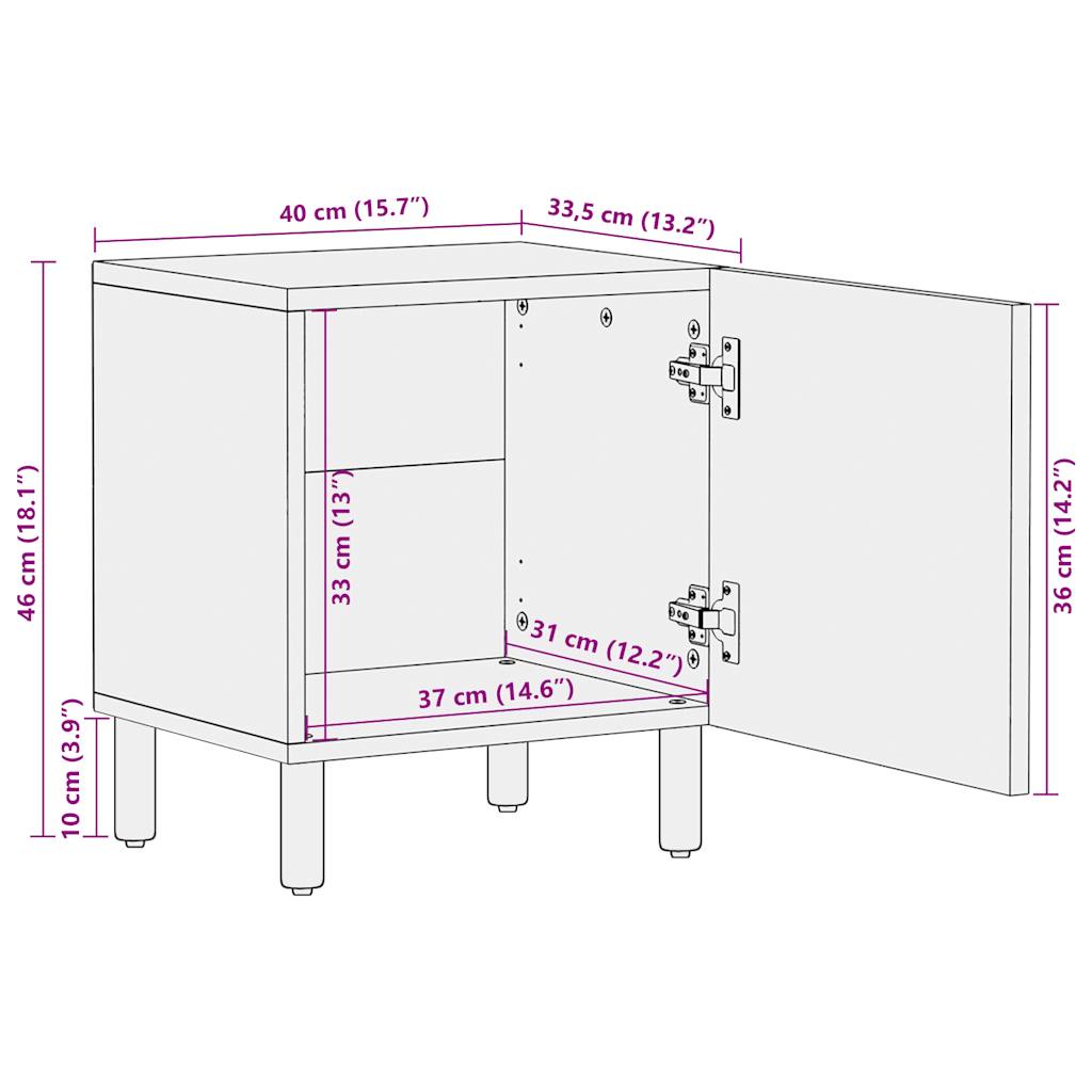 Nightstand Black 40x33.5x46 cm Rough Mango Wood