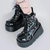 Botas de Plataforma Góticas Vampiro Cosplay Femininas de Cano Médio 2024 Inverno Cunhas Confortáveis Botas de Motocicleta Femininas