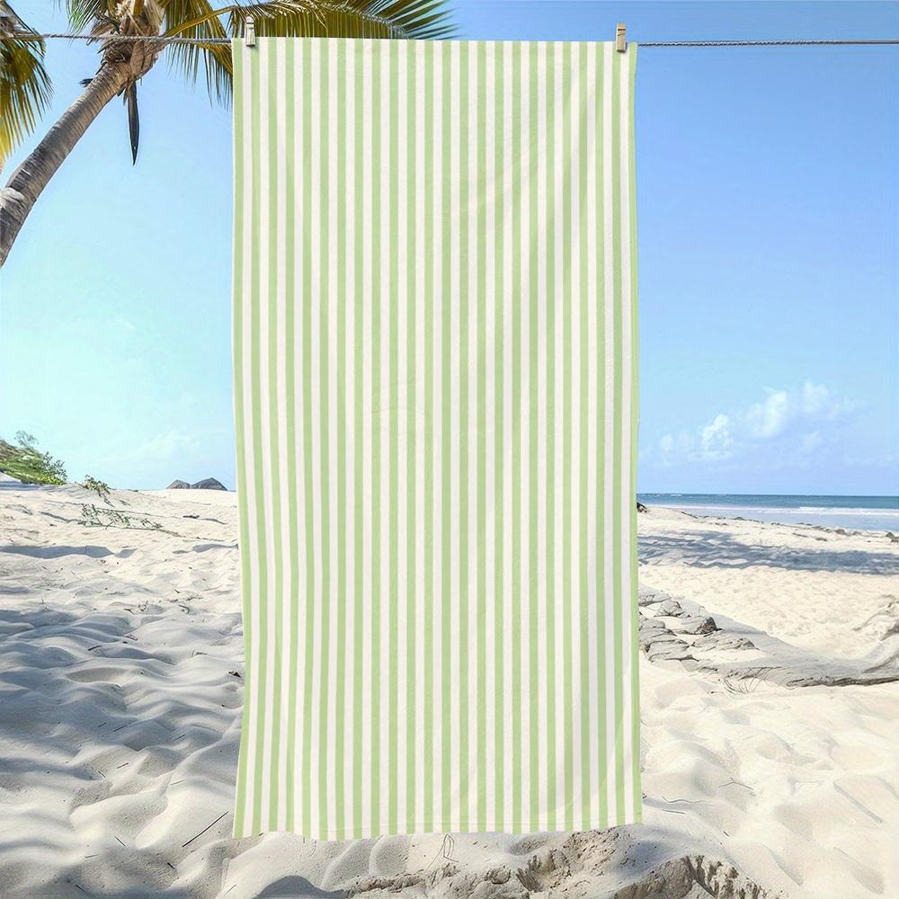 Light Green White Striped Beach Towel, Perfect Summer Must-Have for Beach and Sun W40*H60(CM)