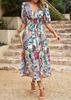 Spot Spring and Autumn New Women's Fashion V-Neck Long Sleeve Bohemian Print Dress