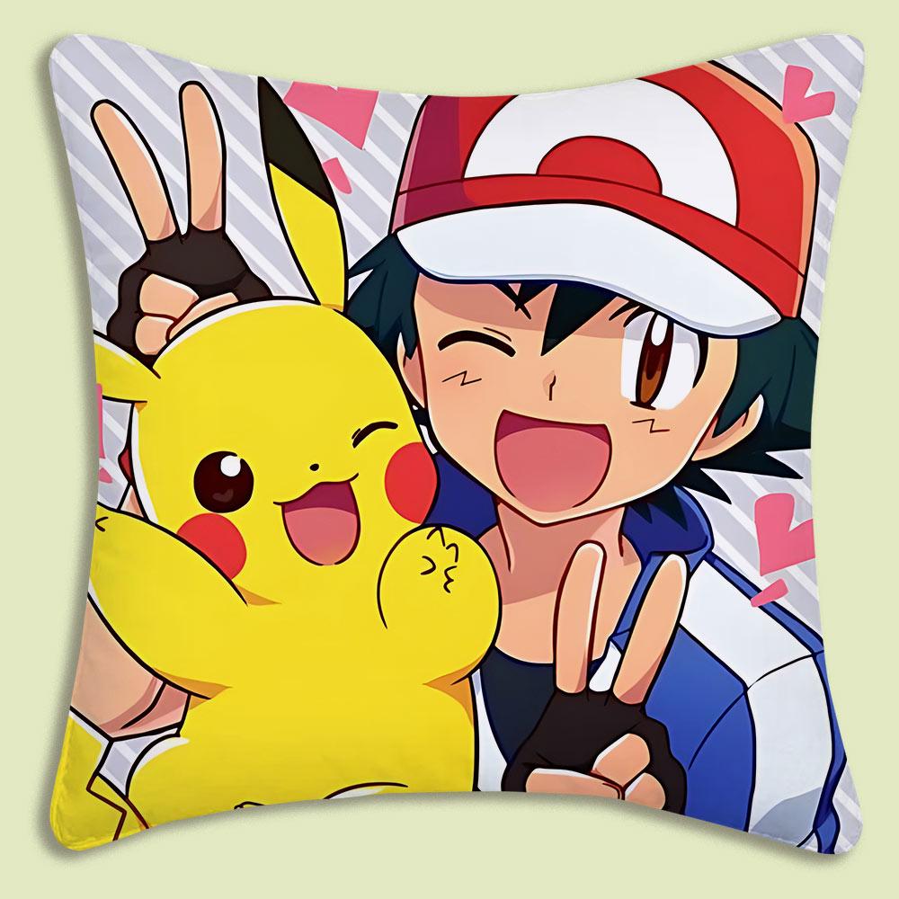 Anime P-Pokemon Pillow Covers Cartoon Sofa Decorative Home Double-Sided Printing Short Plush Cute Cushion Cover