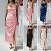 Damen Satin Bodycon Kleid Spaghettiträger Seitenschlupf Langes Kleid Wasserfallausschnitt Sexy Club Midikleider für Abend Geburtstagsfeier Hochzeiten