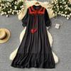 Elegant Retro Lace Up Summer Dress for Women A Line Ruffle Lantern Sleeve Loose Vacation Sweet O Neck Dresses