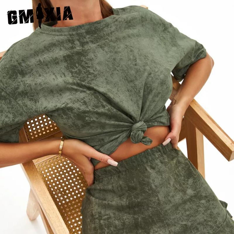 GMXIA Summer Short-sleeved Shorts Two-piece Loungewear Women's Loose Comfortable Suit