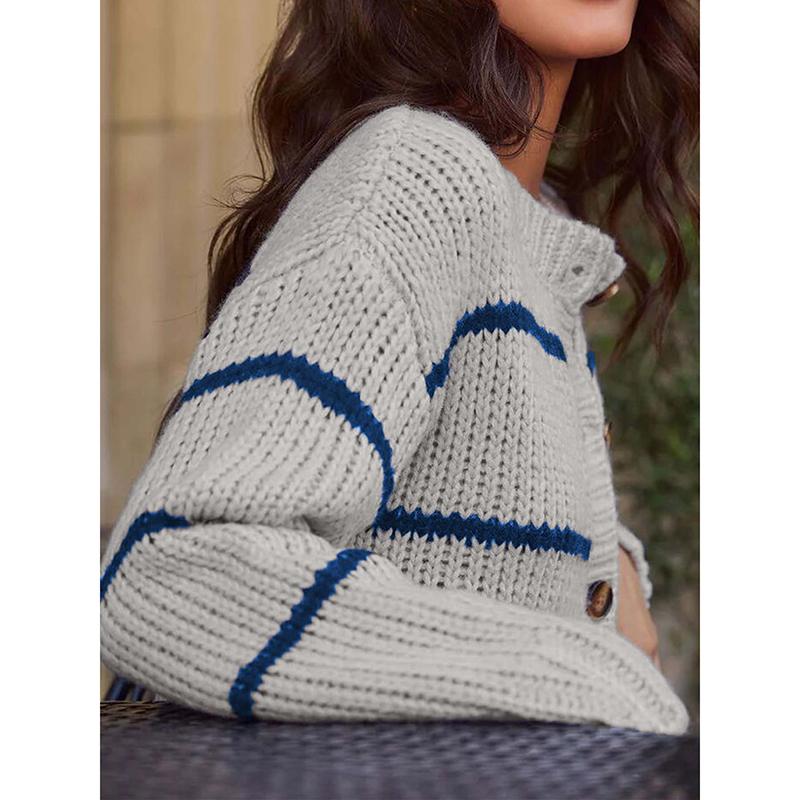 Female Knitted Striped Sweater Cardigans Tops Outfits Women Casual Long Sleeve Fashion Loose Sweater Coat Winter