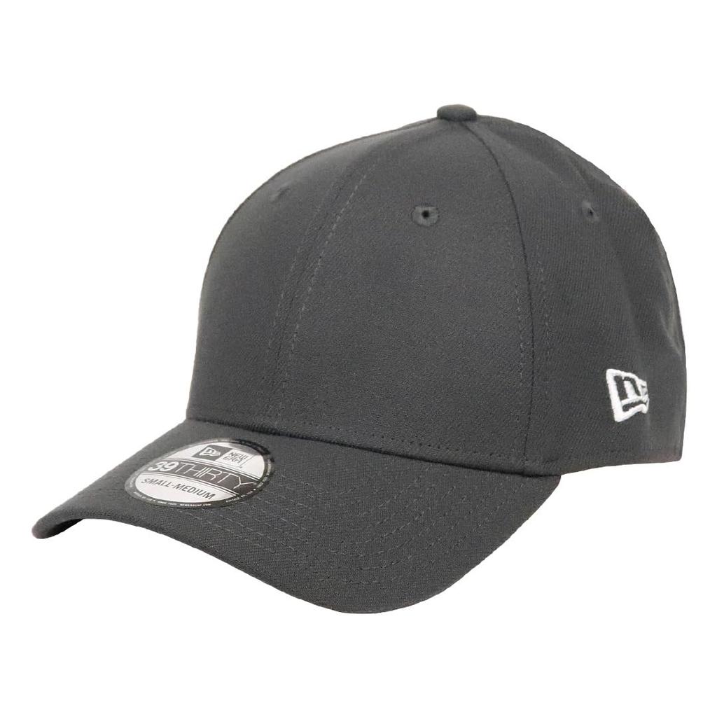 [New Era] Cap for Men and Women, NewEra 39THIRTY, Plain, Hat, Baseball Cap, Stretch, Elastic, Side Logo, Flag Logo, Brand, SM, Graphite [Used]