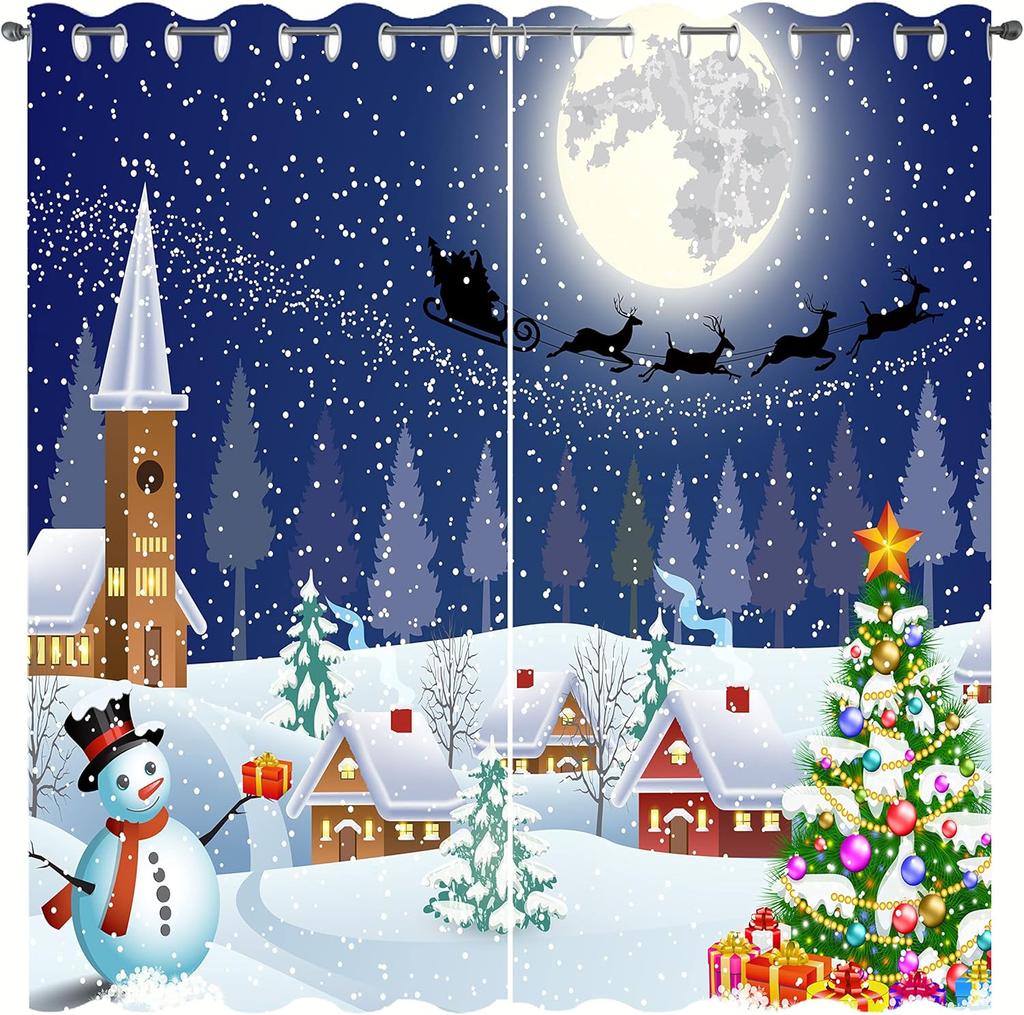 Christmas Curtains Winter Holiday Santa Claus Window Treatments Living Room Kids Xmas Home Drapes Darkening Made Of Polyester Great Treatment