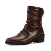 European And American Pleated Ankle Boots  Autumn New Item Solid Color Back Zipper Short Leg Women'S Boots Big Size Platform