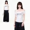 Spice Girl Letter Print Shoulder Lace Suspender Short Sleeve T-Shirt Women's Summer Off-Shoulder Slim Short Top