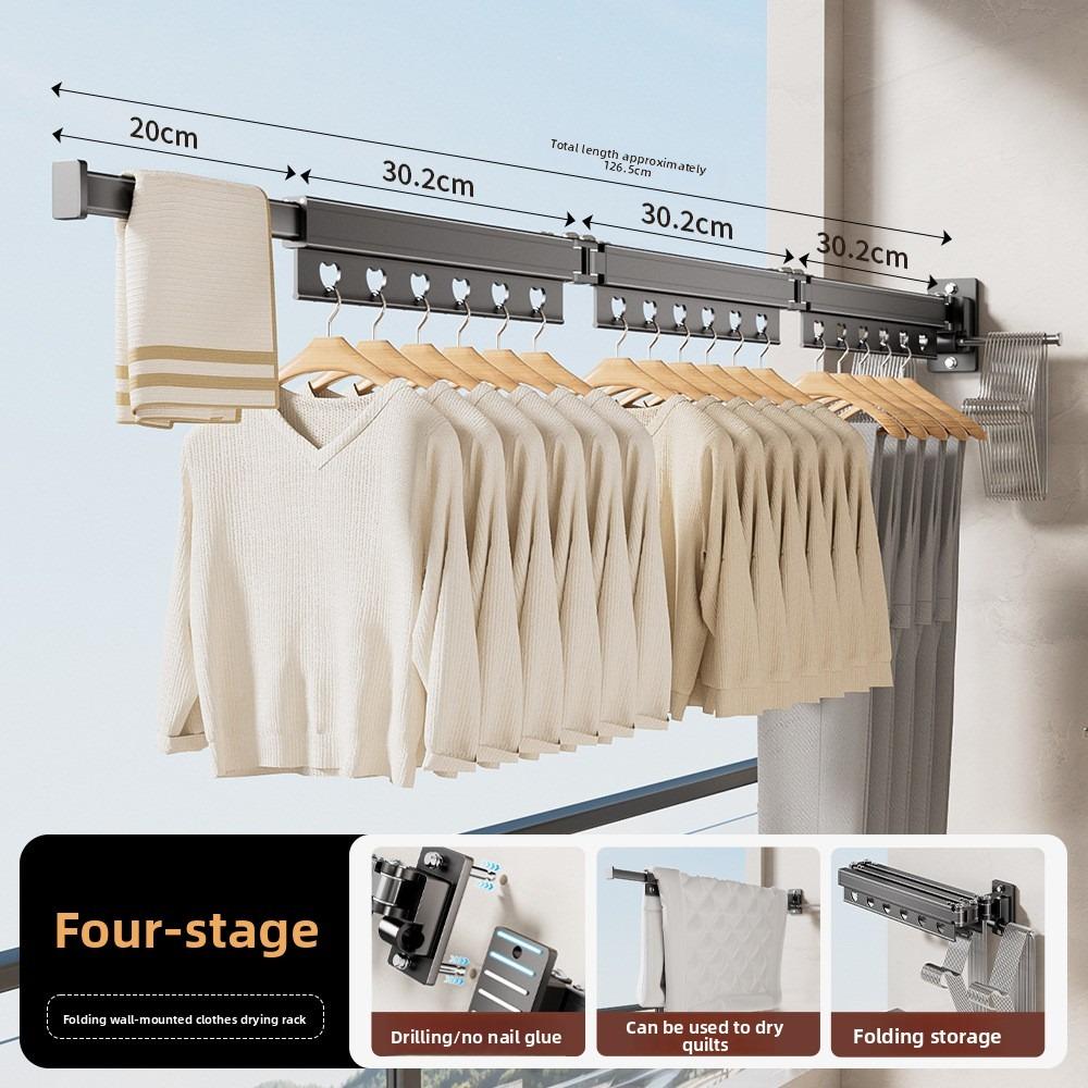 Foldable Clothes Drying Rack, Wall Mounted Retractable Laundry Hanger for Balcony Bathroom Window, Space Saving Stainless Steel