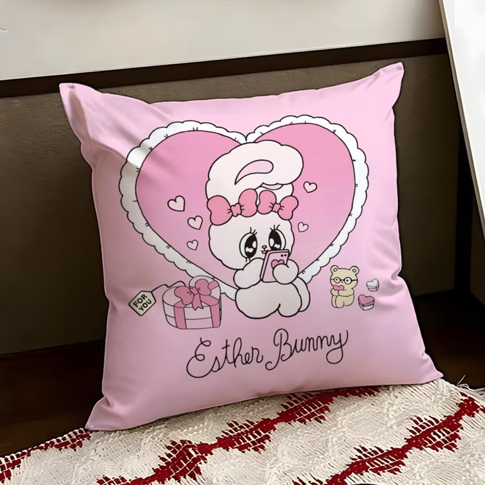 Cute EEsther Bunny Pink Cushion Cover Reversible Soft Durable Pillow Cover Home Car MultiScene Use for Daily Comfort