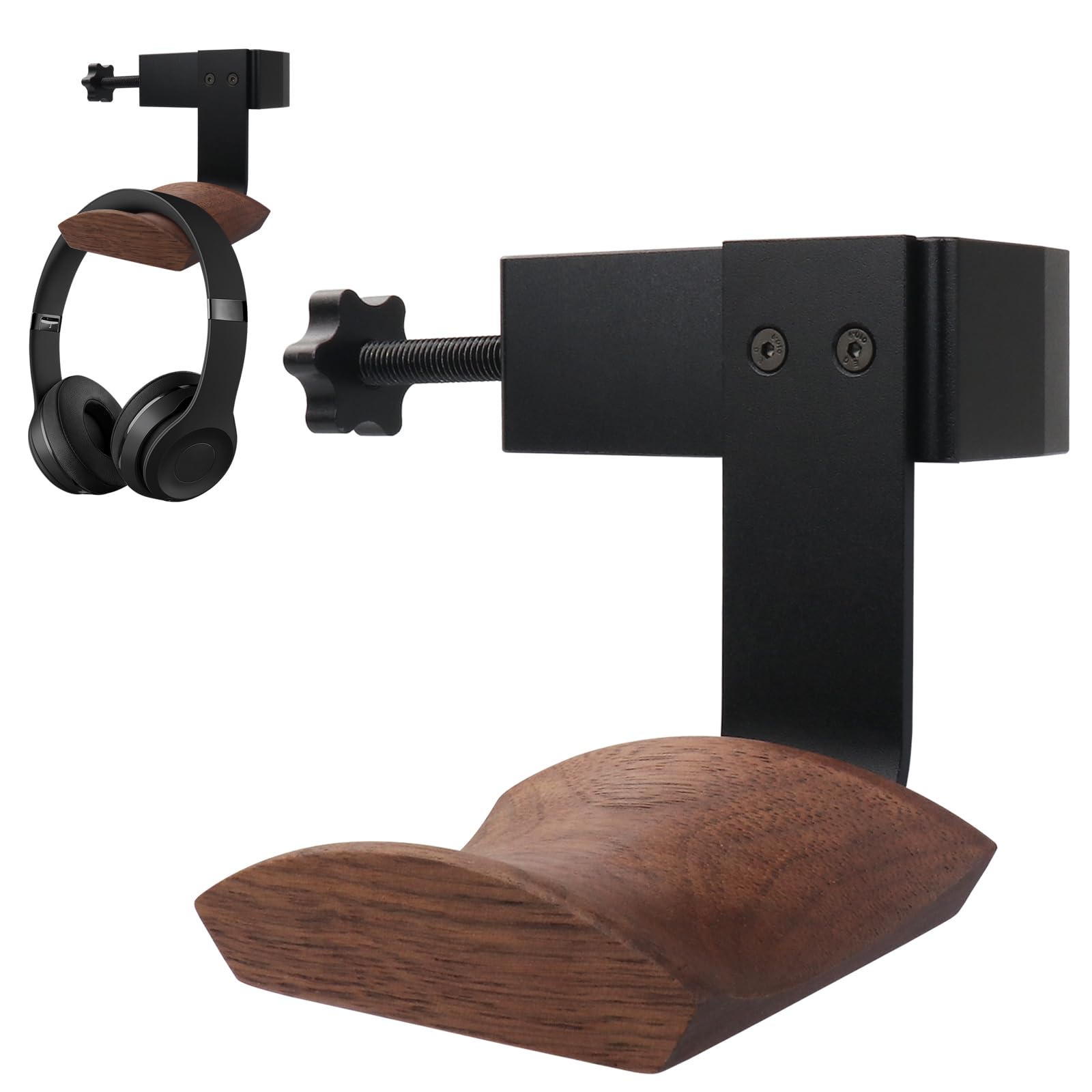 

Walnut Wood & Solid Metal Headphone Stand Holder, Headset Hanger Stand for Desk, Adjustable Design, Perfect for All Headphone Sizes