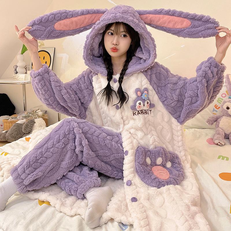 Women's Winter Plus Velvet Coral Fleece Nightgown - Cute Thick Flannel Home Wear