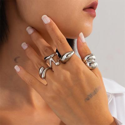 Chunky Gold and  Rings for Women - Adjustable Statement Open  Thick Stackable Rings Set