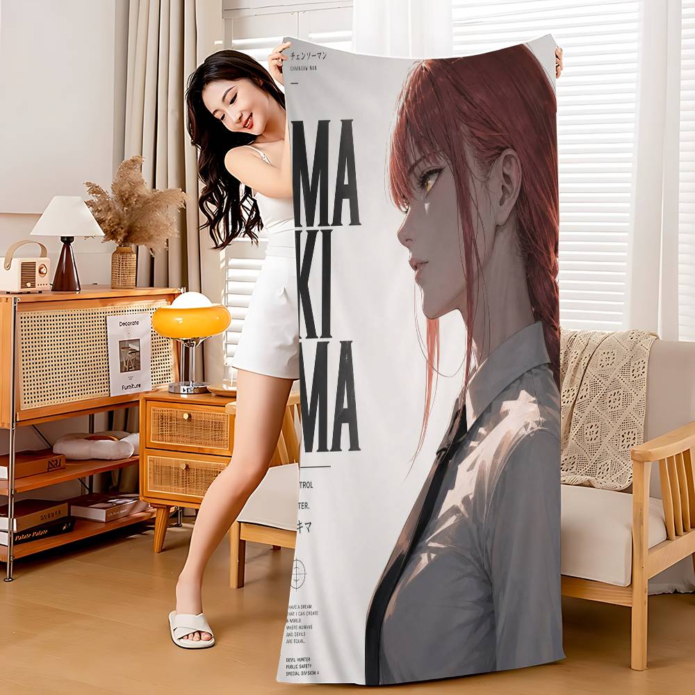 Anime M-Makima C-Chainsaw M-Mans Microfiber Blanket Quick Drying Beach Towels Oversized Printing Super Absorbent Pool Towel Blanket