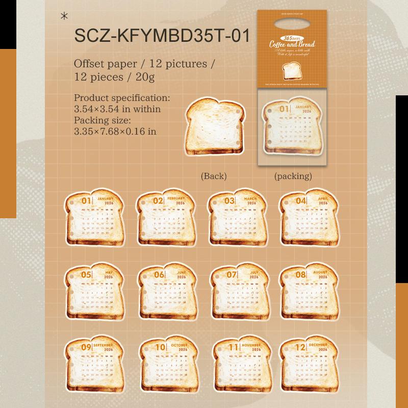 365 Days of Coffee and Bread Series Vintage Cake Landscape Calendar Page Memo Pad Creative DIY Junk Journal Collage Stationery