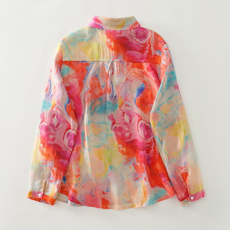 DIMANAF 2025 New Plus Size Women Tops Print Cotton Shirts Tees Casual Loose Blouse Autumn Long Sleeve