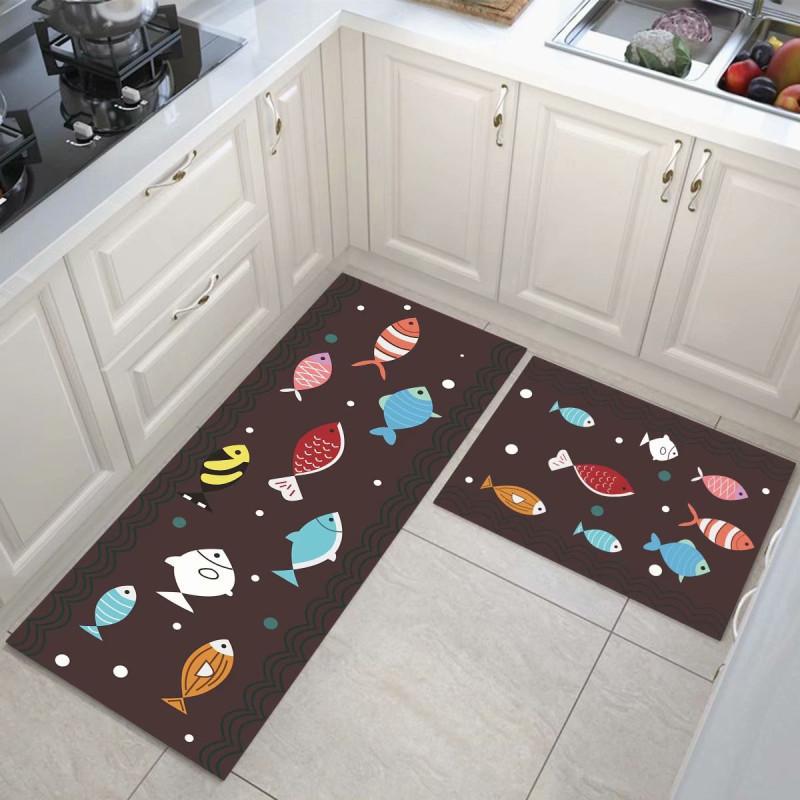 Cartoon Kitchen Floor Mat, Water-Absorbing And Oil-Absorbing Diatom Mud Floor Mat, Wear-Resistant And Dirt-Resistant L-Shaped Floor Mat, Anti-Skid Ma