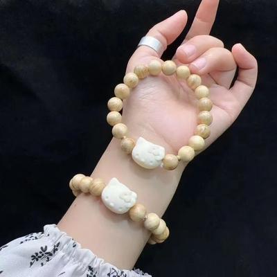 Milchduftendes Holz Katze Kopf Cartoon Armband Milchduftendes Holz Armband Neues chinesisches Armband DIY Armband