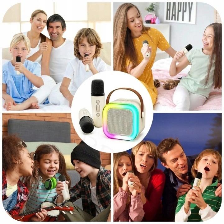 Zestaw Karaoke Bezprzewodowy Przenośny 2X Mikrofon + Głośnik Bluetooth Rgb