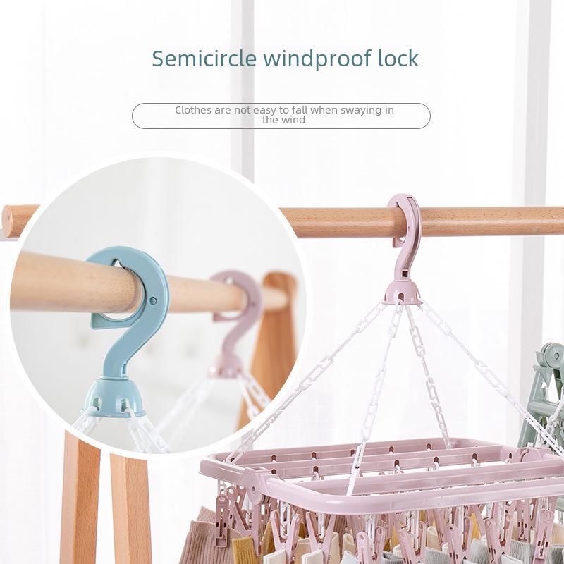 Windproof Folding Hanger with 32 Clips - Multifunctional Drying Rack for Socks and Clothes