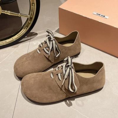 2024 New Fashion Solid Color Shallow Mouth Lace-up Flat Bottom Round Toe Comfortable and Versatile Spring and Autumn Outer Shoes