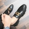 Large size men's shoes fashion metal buckle loafers men's crocodile pattern hairstylist pointed leather shoes men
