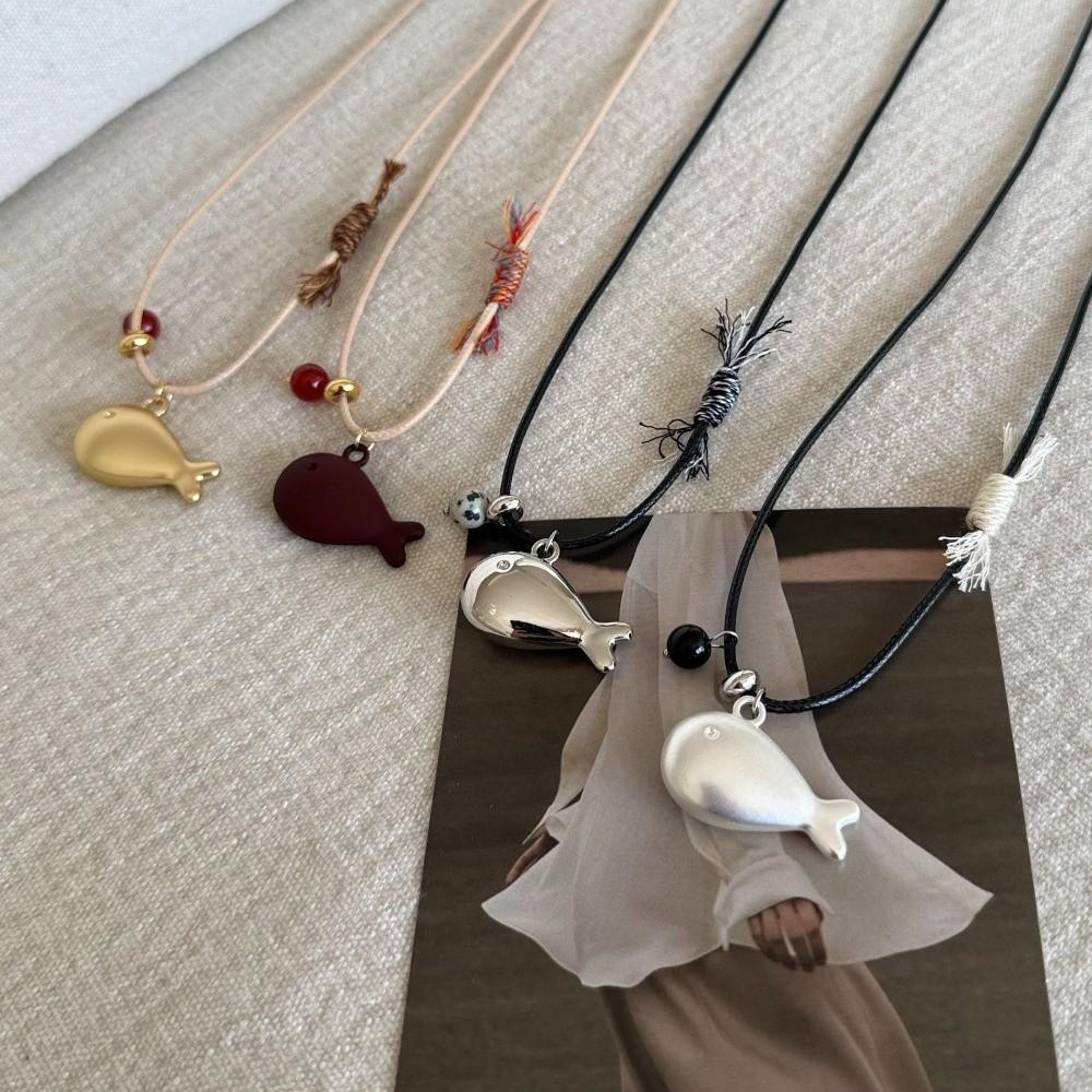 Niche Adjustable Golden Fish Necklaces PU Braided Rope Collarbone Chain Sweater Chain Women Party Gift