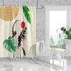 1pc Nordic Abstract Floral Print Shower Curtain with Red Sun and Tropical Leaves Pattern - Polyester Fabric, Machine Washable